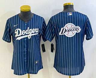 Womens Los Angeles Dodgers Big Logo Navy Blue Pinstripe Stitched MLB Cool Base Nike Jersey->mlb womens jerseys->MLB Jersey